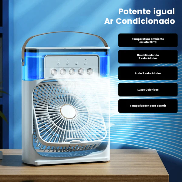 Mini Ar condicionado, Umidificador e Ventilador Portátil 3 em 1